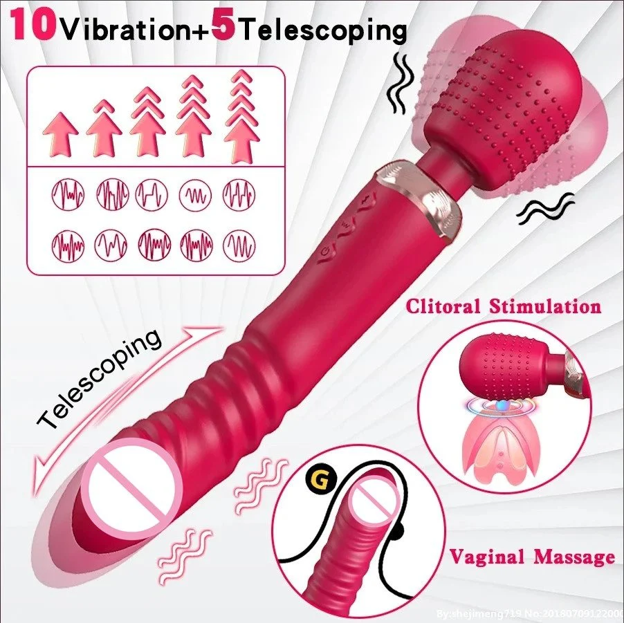 10 Modes Rechargeable Double Motors Handheld Telescopic Big AV Sex Vibrator Sex Toys Women