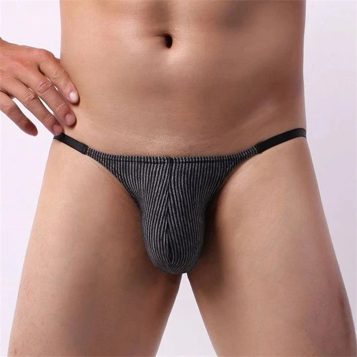 Men's Sexy Low Rise T-Back Thong G-String Briefs Bulge Pouch Knitted Underwear for Adults
