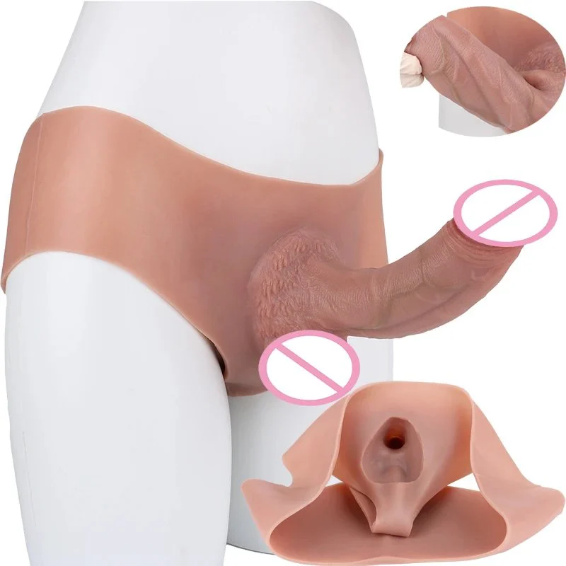 Adult Male Extender Enlarger Penis Sleeve Pants Sex Toy for Men Delay Ejaculation Reusable Strap on Dildo Condom for Couple