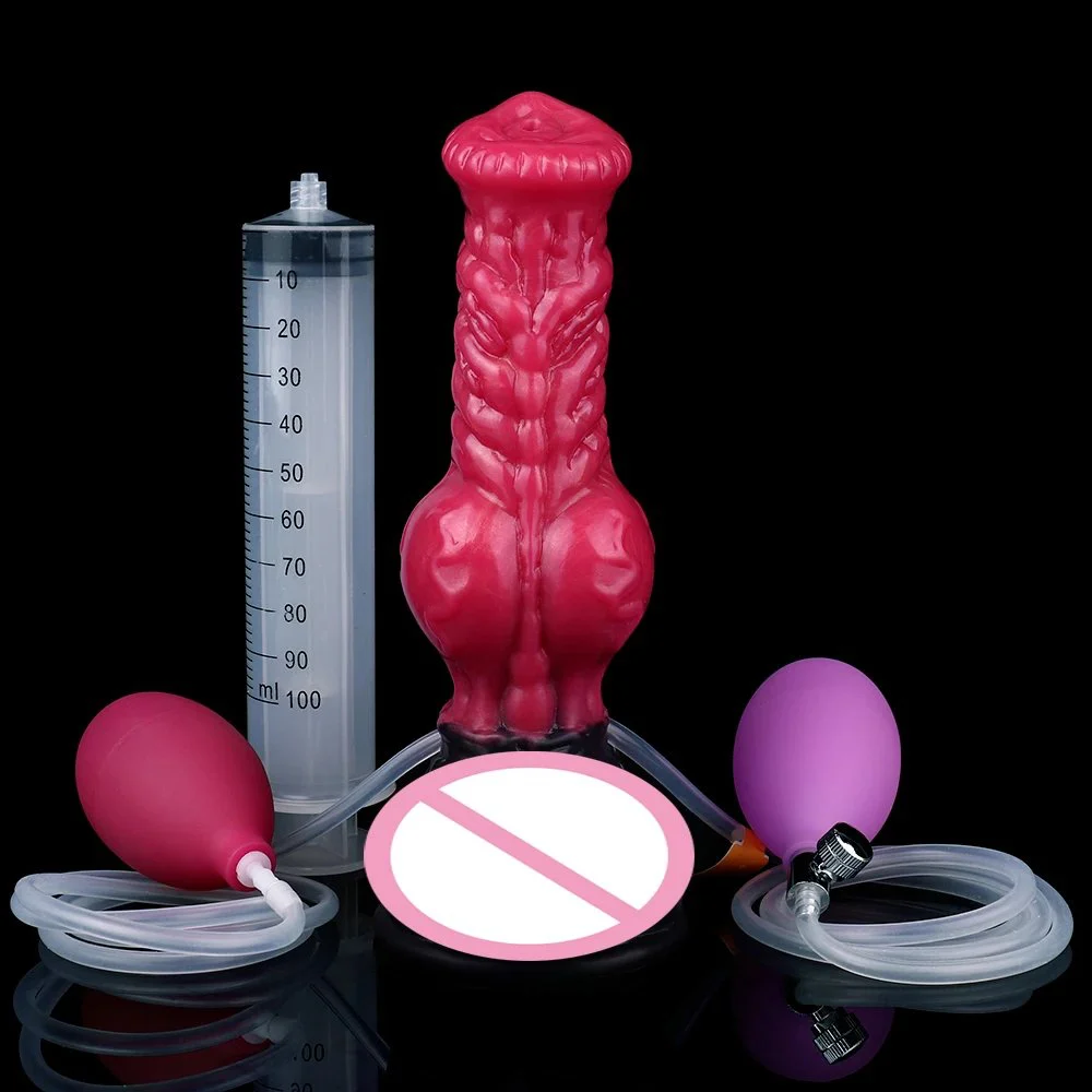 Monster Series Squirting Dildo with Fantastic Ejaculation Spring Red Color Inflatable Squirting Dildo for Couple Love