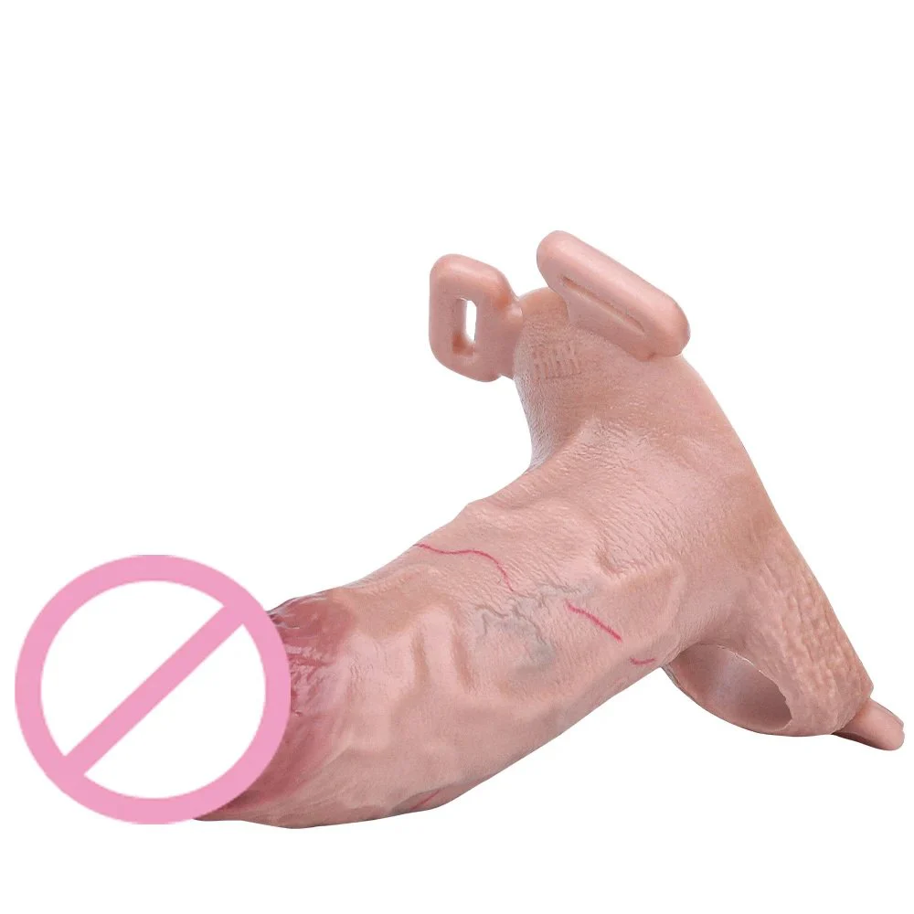 Realistic Soft Dildo Enlarge Sleeve Delay Ejaculation Stronger Enlargement Extender Dick Cover with Belt Adult Sex Toys for Men