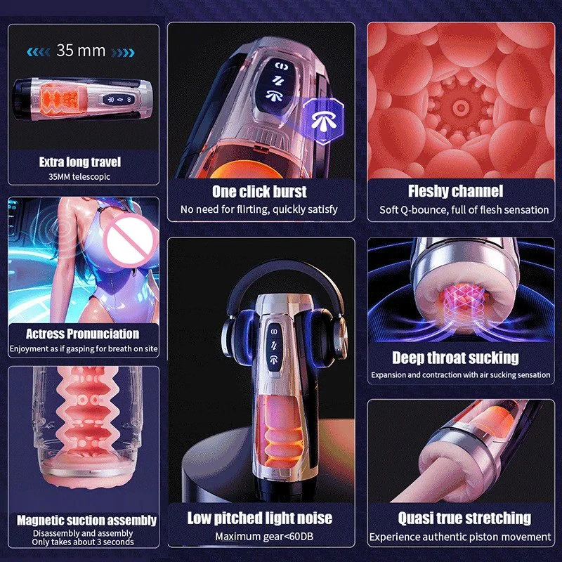 Automatic Heating Thrusting Spinning Suction Masturbation Cup Voice Men Sex Toys