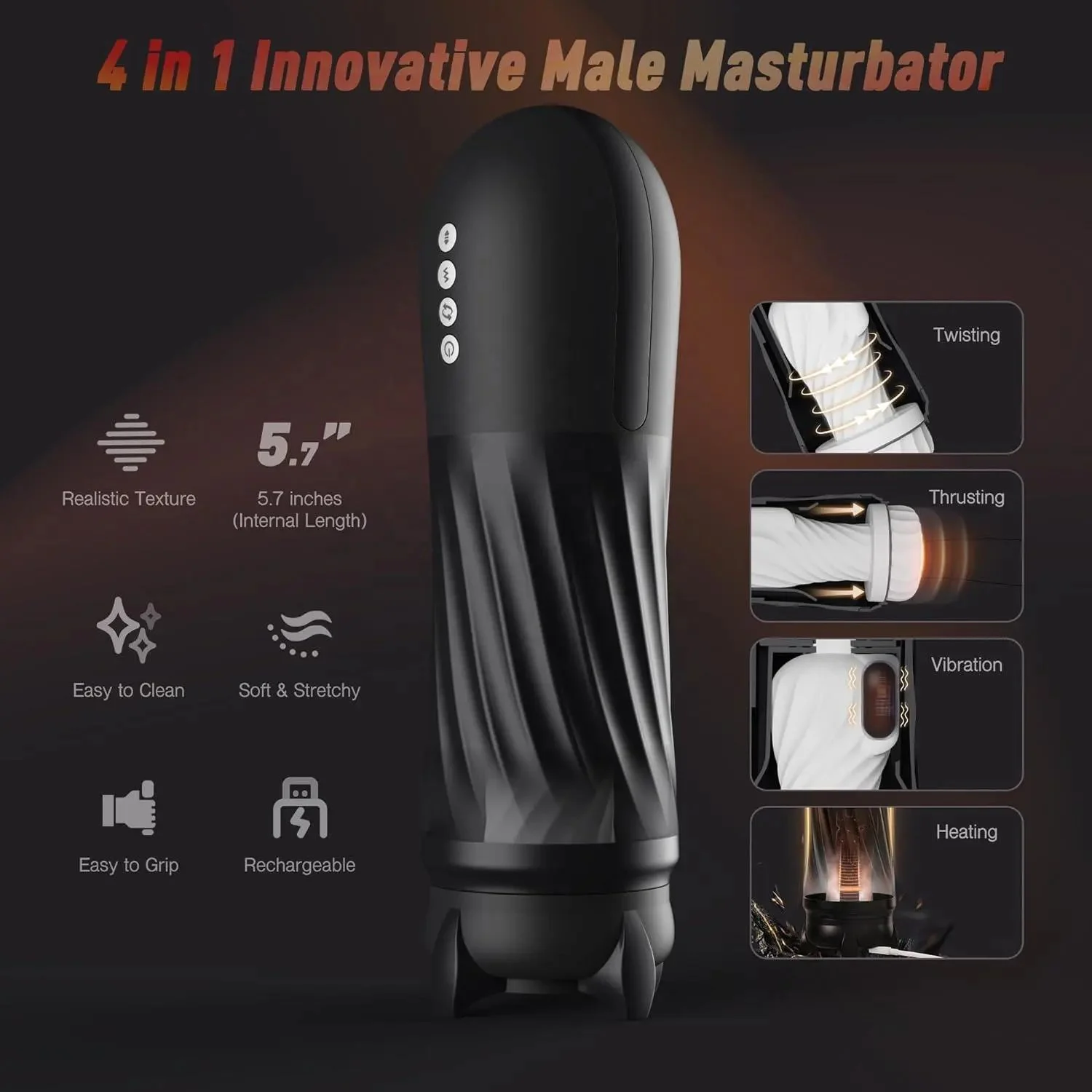 Automatic Male Masturbator Adult Sex Toys for Men With 3 Twisting and 5 Thrusting Vibration Modes Hands-Free Heating