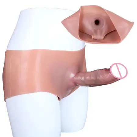Silicone Boxer Shorts With Hollow Dildo Realistic Penis Sleeve Sex Toys for Men Masturbator Cock Extender Enlargement