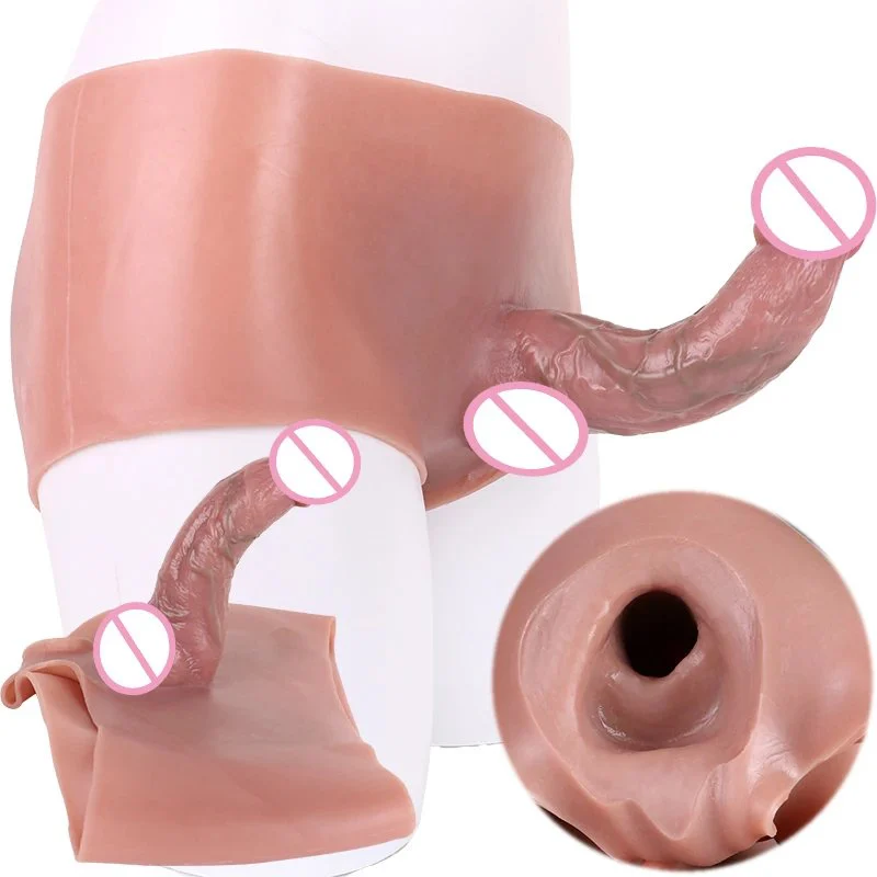 Silicone Penis Sleeve Pants With Curved Hollow Dildo Sex Toy for Men Penis Extension Hollow Sleeve Strap on Dildo for Man