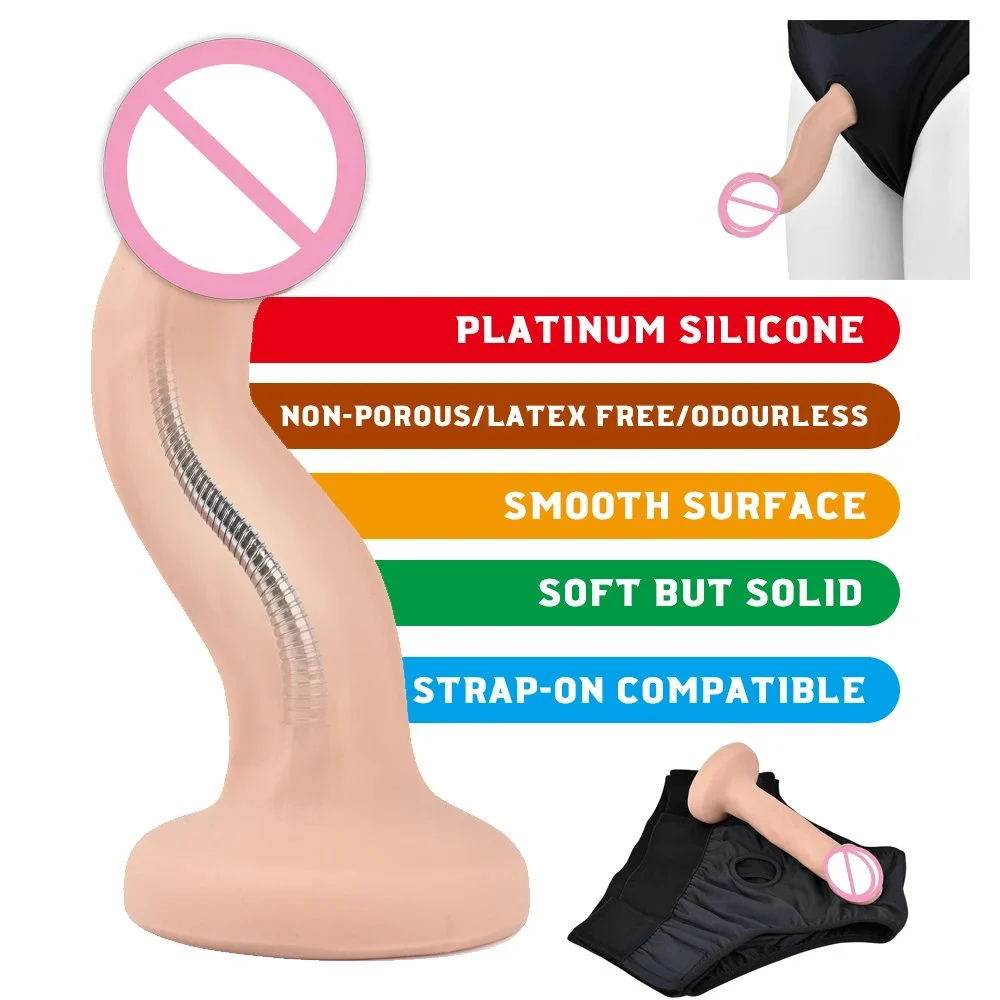 Soft Silicone Cock Penis Realistic Bendable Dildo Metal Keel Fantasy Anal Plug Dildo for Women Vaginal