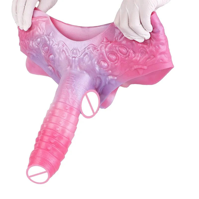 Series Male Wearable Penis Extender Dream-Colored Hollow Silicone Leather Pants Sex Toy for Men