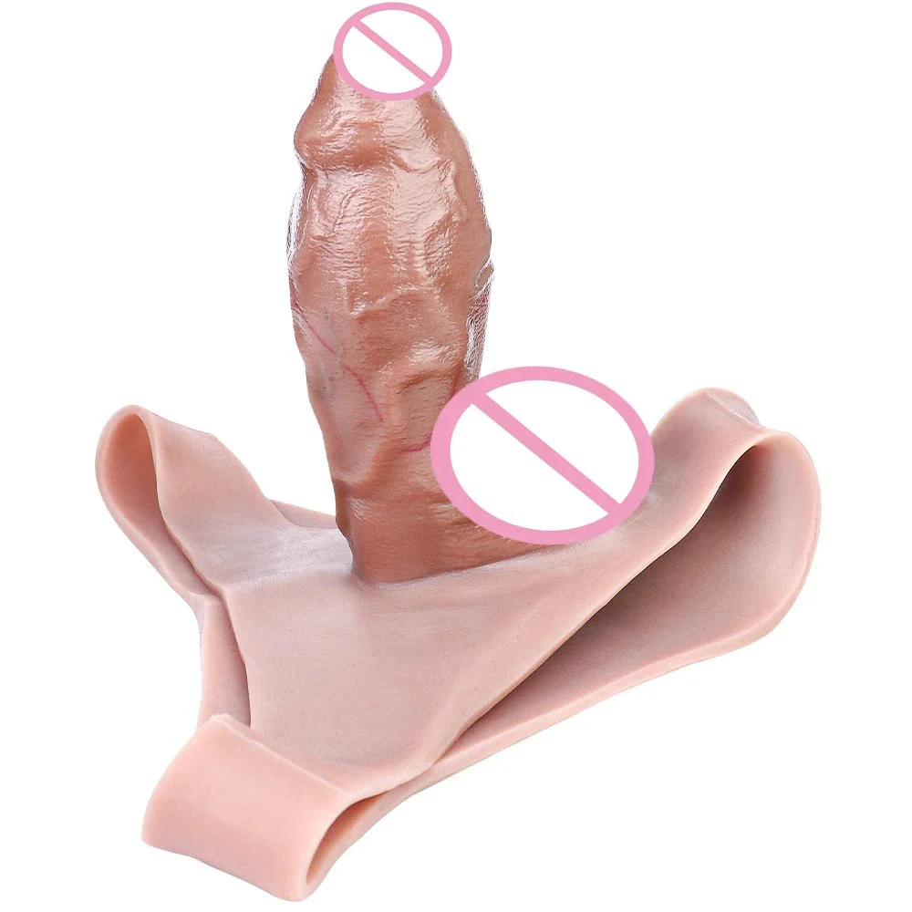 Man Lesbian Silicone Wearable Penis Pants 6.9'' Thick Dildo One-piece Hollow Penis Pants