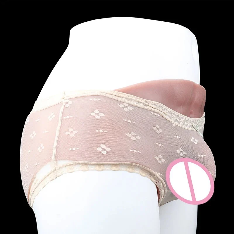Packers Realistic Solid Dildo Panty Abdominal Muscle Modeling Open Crotch Penis Wearable Panties for Lesbian