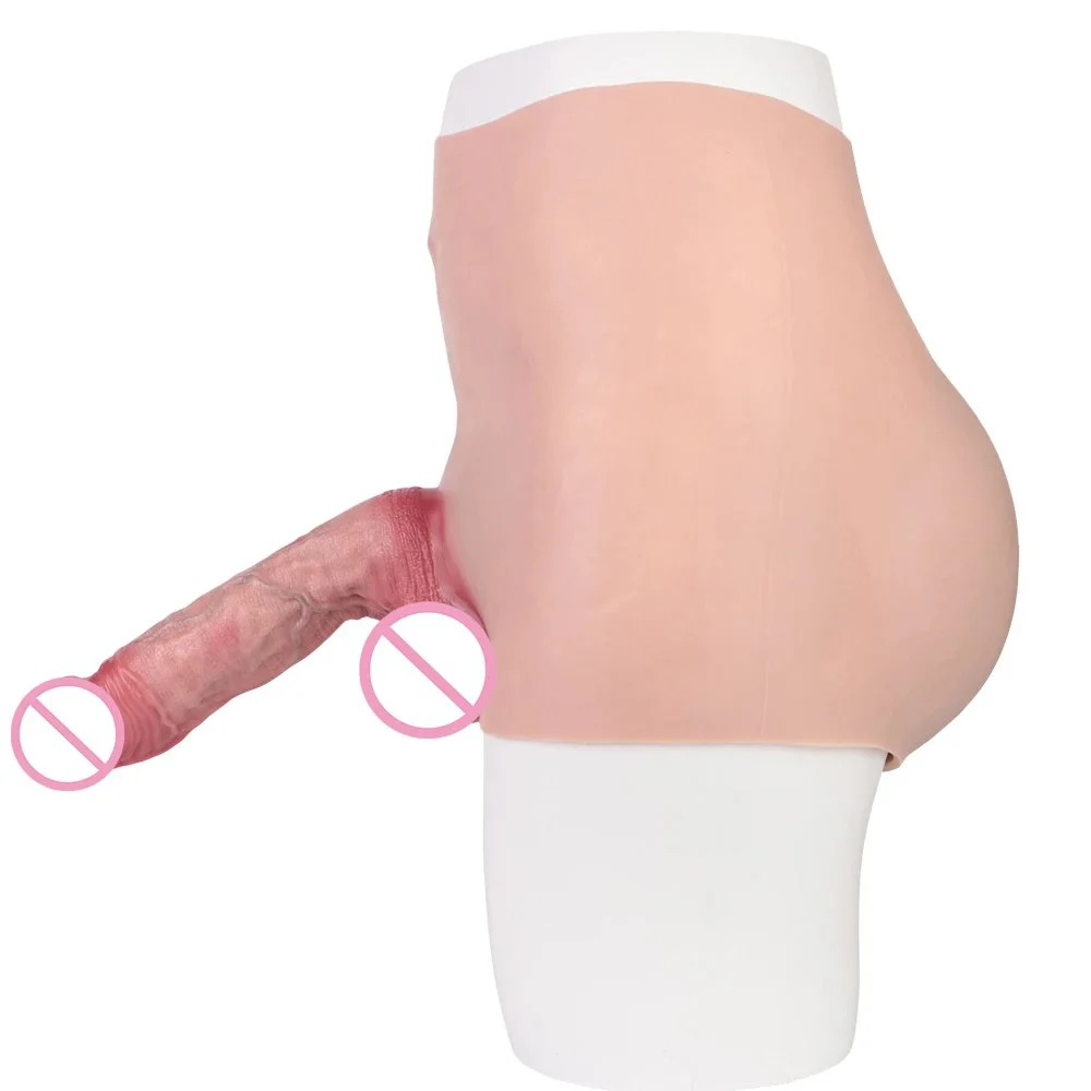 High Waisted Wearable Penis Leather Pants Hollow Design Male Sex Toys Silicone Effectively Increase Penis Length