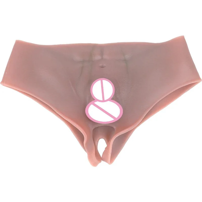 Silicone Open-crotch Solid Dildo Panties for Transgender Lesbian FTM Realistic Packers