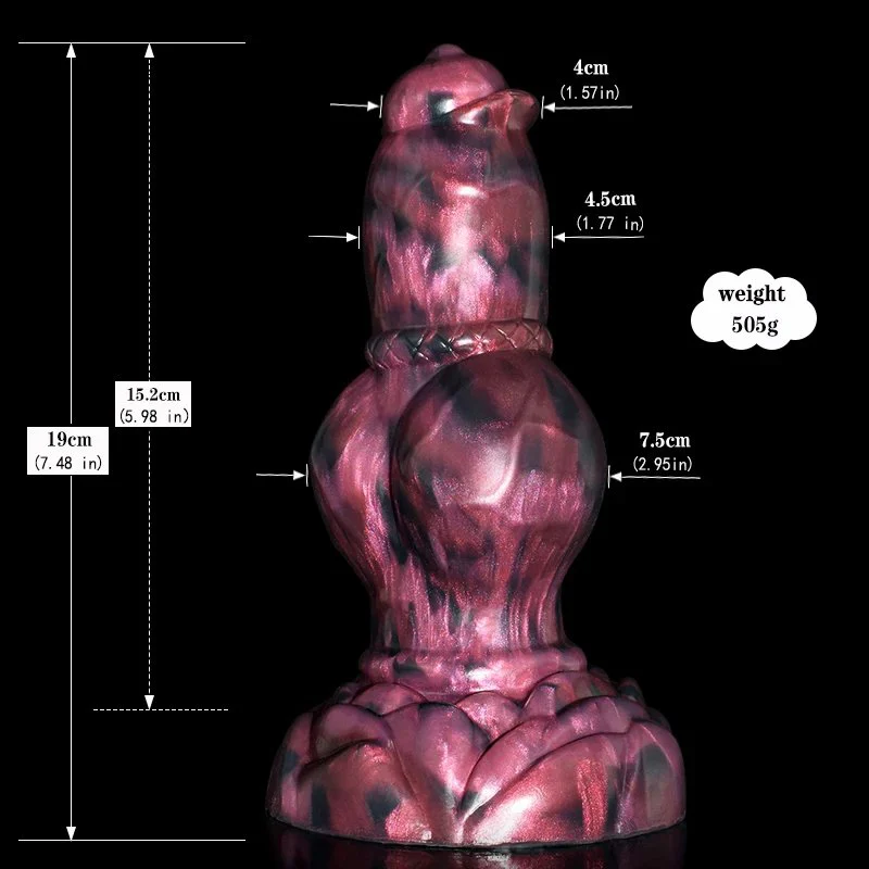 Soft Silicone Cock Animal Dildo Big Knot Penis Purple and Black Rubber Anal Plug Adult Toy