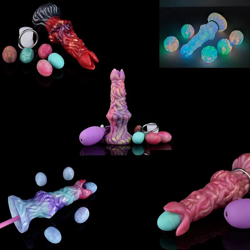 Ovipositor Dildo With Silicone Eggs Knotted Dildo with Hollow Tunnel Luminous Dildo Glow in the Dark
