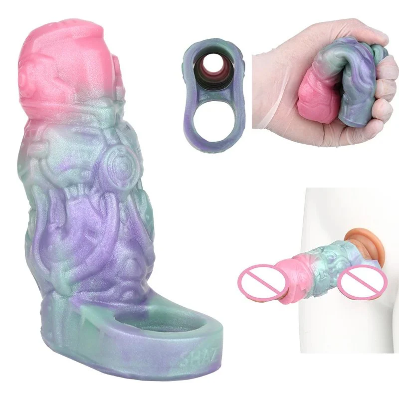 138g Reusable Condom with Cock Ring Open Fantasy Alien Super Soft Silicone Cock Sleeves Penis Enlargement for Male Sex Toy