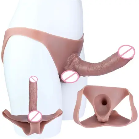 Strap on Dildo,SXXY Male Strap on Penis Sleeve With Long Hollow Dildo Silicone Briefs Penis Sex Toys for Men Women