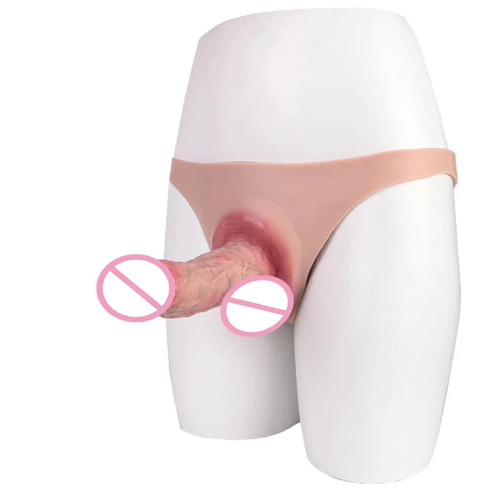 Strap on Hollow Dildo Pant Male Enlarge Penis Sleeve Elastic Silicone Pants Wearable Realistic Harness Hollow Dildo Panties