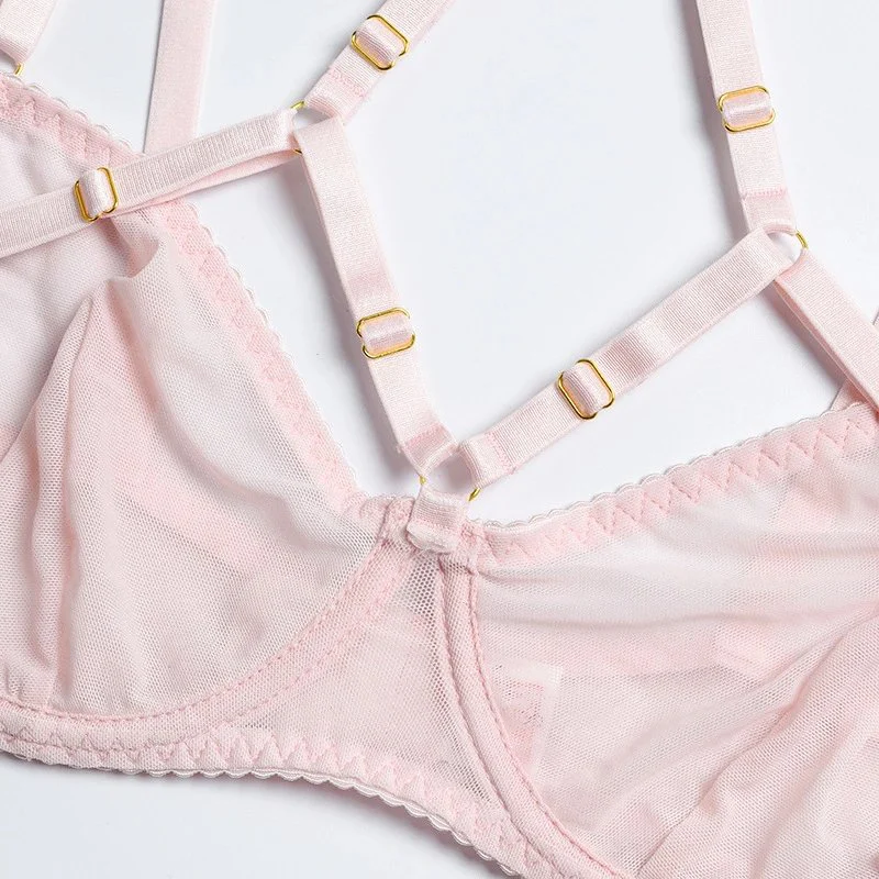 Mesh See-Through Pink Necklace Ladies Sexy Lingerie Pajama Set Women Luxury Transparent Fancy Body Shaping Underwear