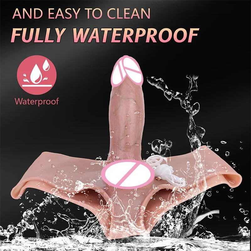 Wearable Dildo Leather Pants Made of Silicone That Simulates Water Spray Three Matching Tone Leather Pants for Adults