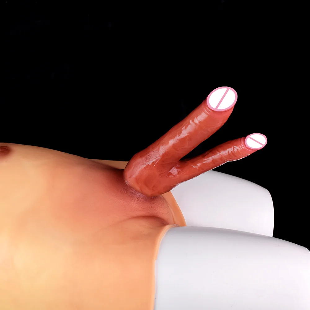 Wearable Double-headed Realistic Dildo Skin Touch Strap on Dildo Anal Plug Dildo Leather Pants Stretchy Sex Toy for Lesbian