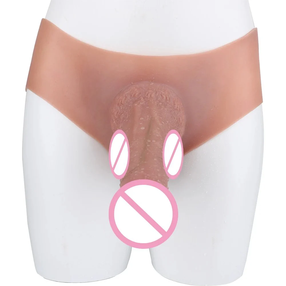 Wearable Hollow Realistic Dildo Extender with Silicone Mid-Waist Strap-On Pants for Men Adult Toy