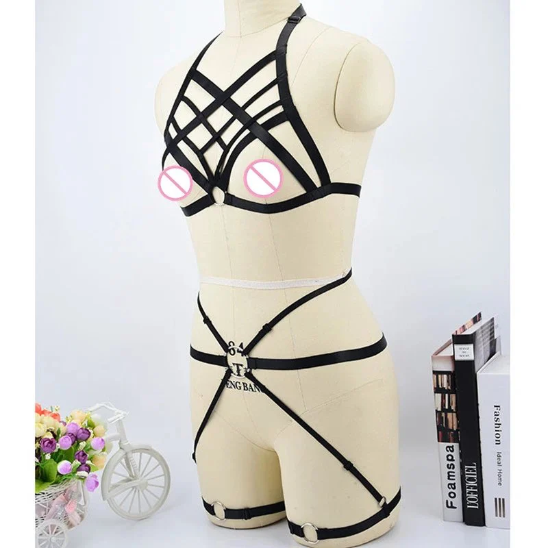Fetish Body Harness Wear Cage Bra Women Sexy Bondage Lingerie Handmade Cupless Body Harness Goth Crop Top Underwear