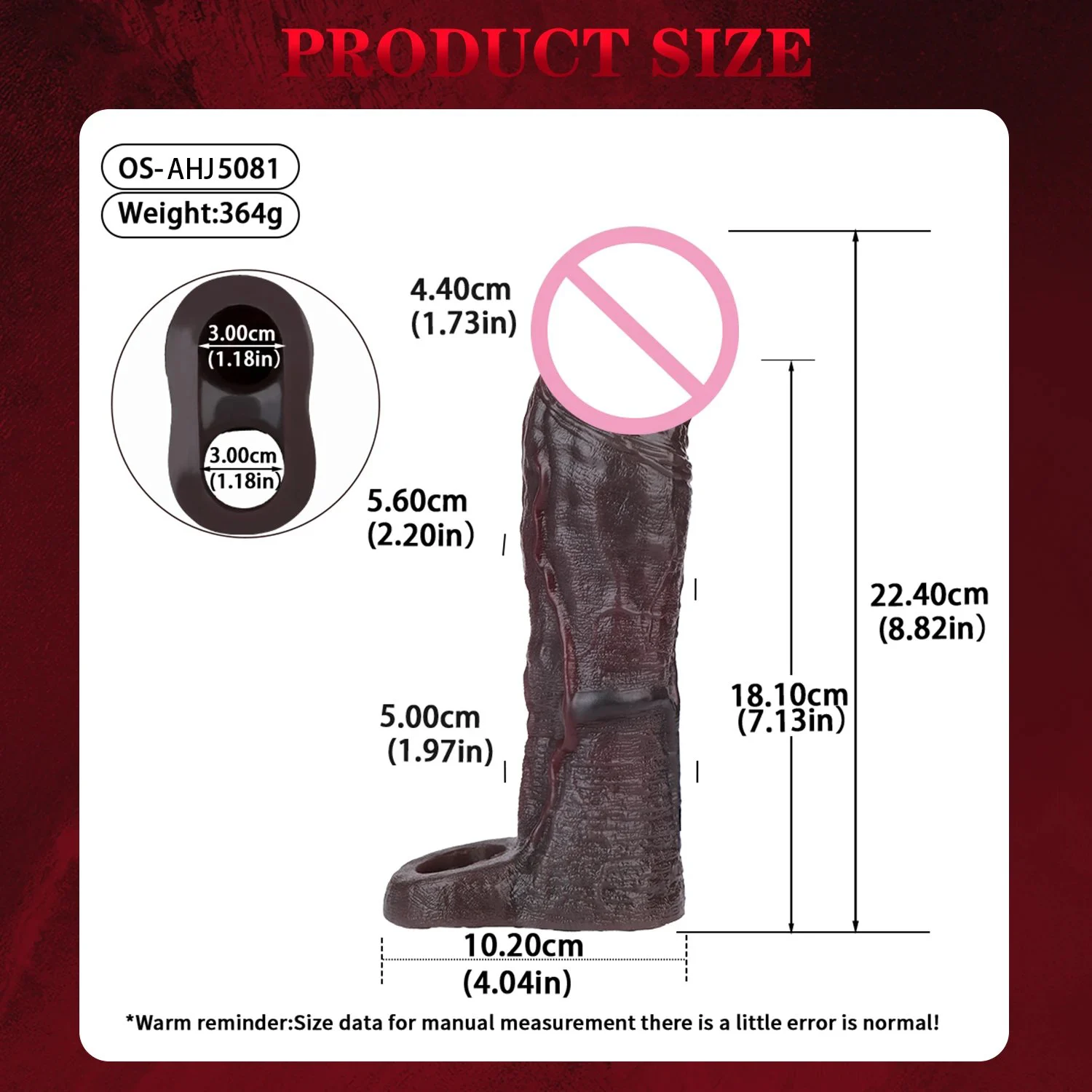 8.82in Black Knight Oversized Penis Sleeve Skin-Perfect Fit Male Penis Extender 18+ Adult Toy