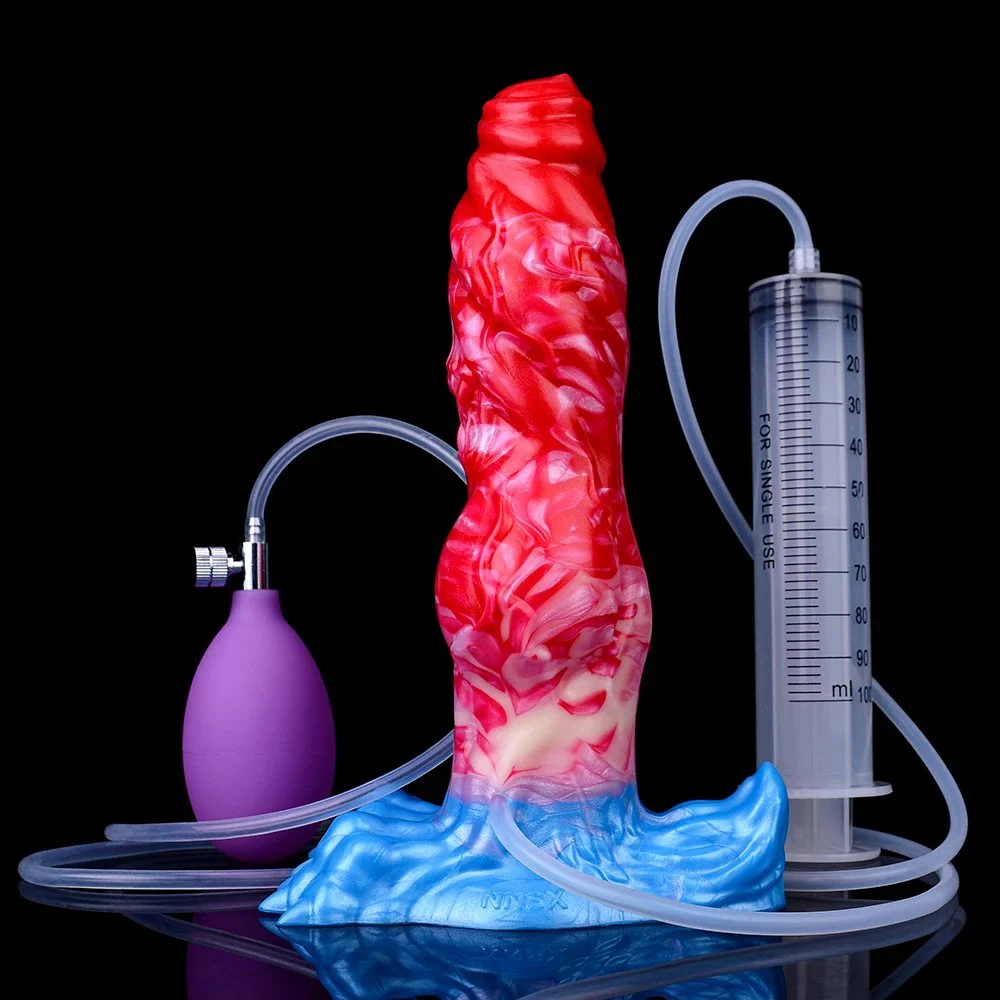 New Style Flame Color Inflatable Squirting Dildos with Suction Cup Air Bags for Women Men Gay Anal Games