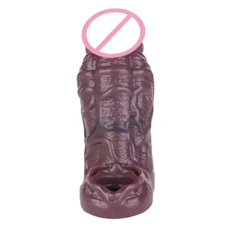 Black Realistic Hollow Dildo Sheath With Anti-drop Ring Silicone Male Dick Extender Penis Sleeve for Men Delay Ejaculation