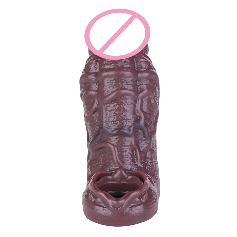 Black Realistic Hollow Dildo Sheath With Anti-drop Ring Silicone Male Dick Extender Penis Sleeve for Men Delay Ejaculation