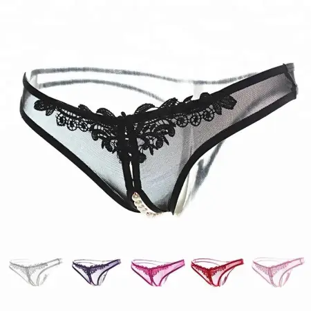 Women Underwear Thong Lace Crotchless Sexy G String Panties Female Briefs With Beads