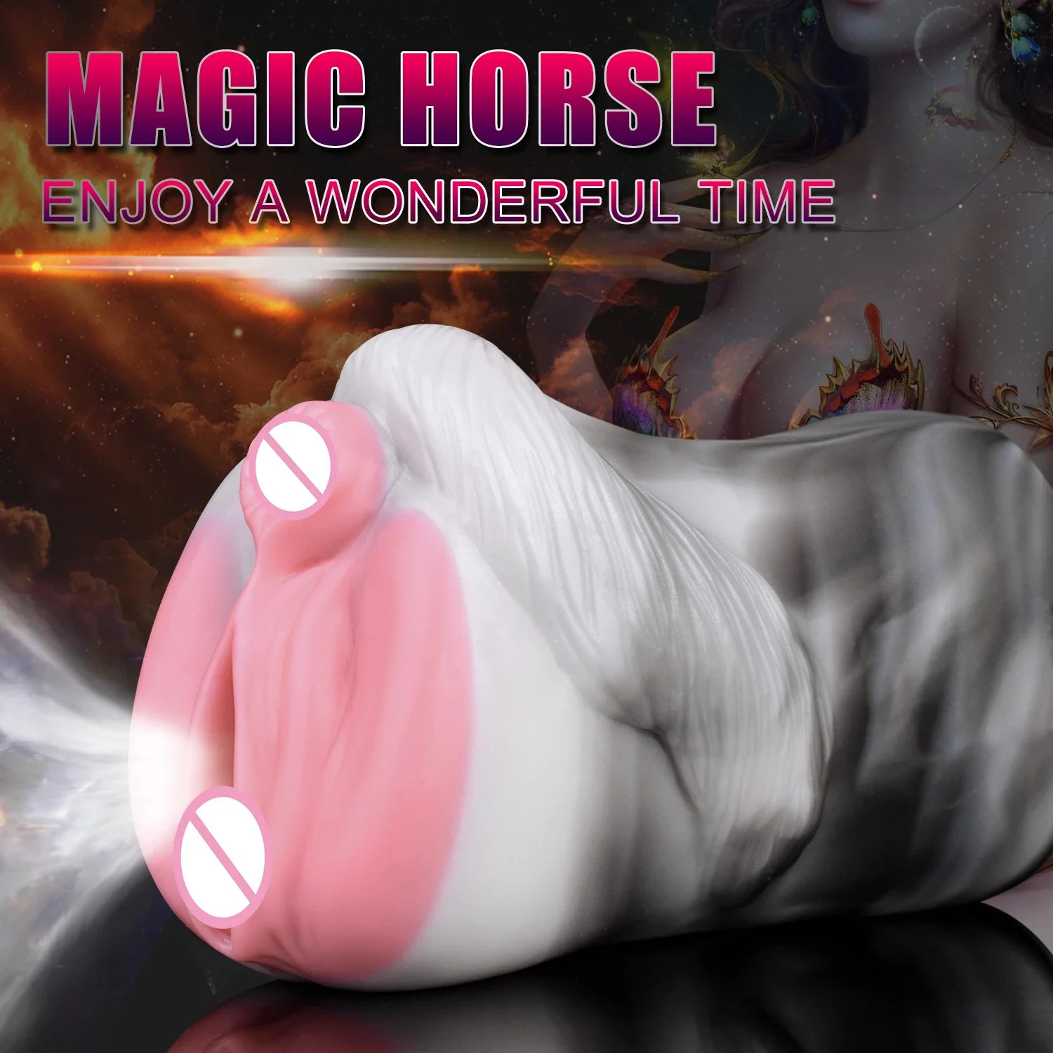 Double Hole Fantasy Silicone Masturbator,Silicone Stroker,horse Vaginal Pussy Stroker, Silicone Animal Male Masturbator