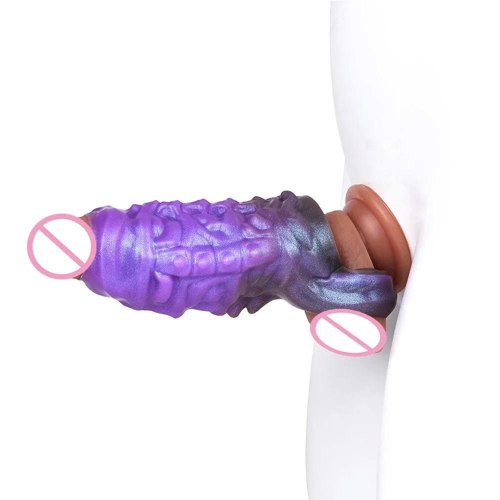 Amber Purple Fantasy Dildo Soft Silicone Penis Enlargement Sleeve Male Penis Extender Couple Sex Toys 1