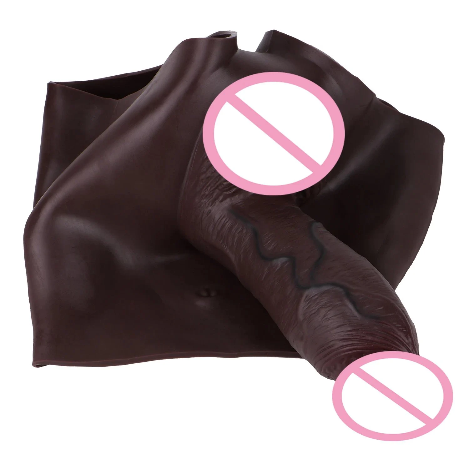 Straight-leg Hollow Male Penis Wearable Pants Thickened and Extended Length Brown Silicone Penis Sleeve Sex Toy for Men