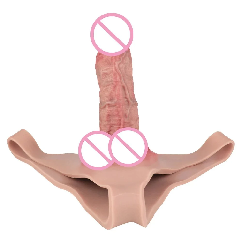 Strap on Hollow Dildo Pant Male Enlarge Penis Sleeve Elastic Silicone Pants Wearable Realistic Harness Hollow Dildo Panties