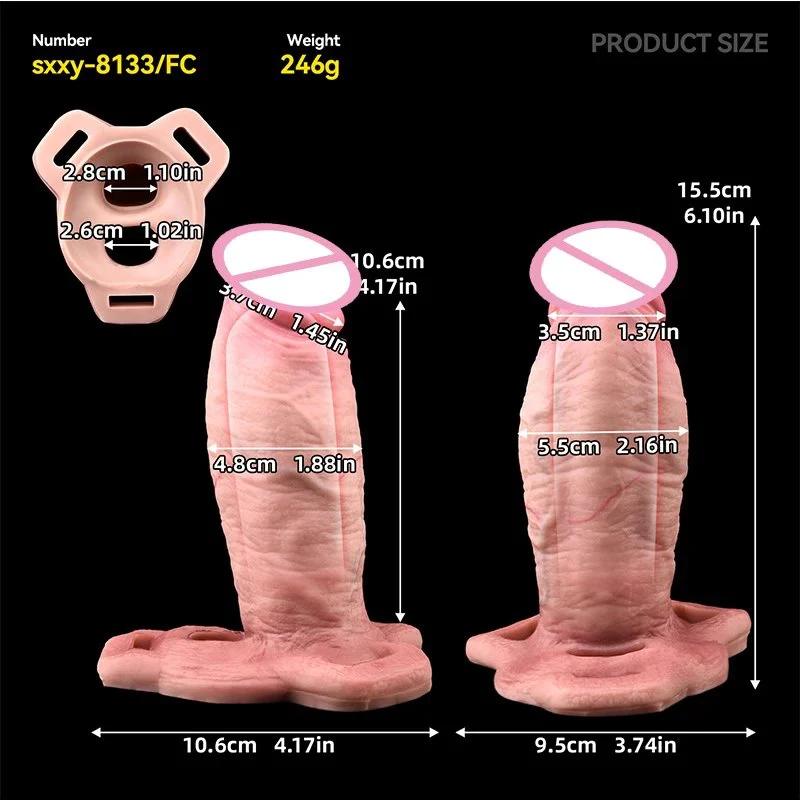Strap on Reusable Penis Enlargement Hollow Dildo Silicone Soft Penis Sleeve With Cock Ring Sex Toy for Adult Men