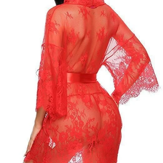 Lace Mesh Nightgown Sexy Sleepwear Lace Transparent Nightwear Plus Size Lingerie