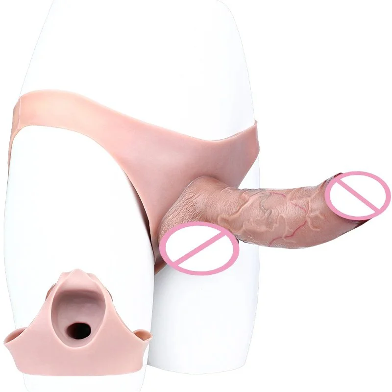 Wearable Silicone Male Strap-on Hollow Dildo Realistic Penis Extender for Men Delay Ejaculation Adult Silicone Sex Toys