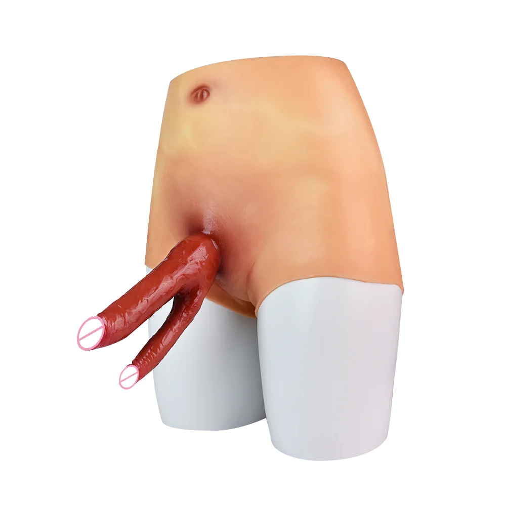 Wearable Double-headed Realistic Dildo Skin Touch Strap on Dildo Anal Plug Dildo Leather Pants Stretchy Sex Toy for Lesbian