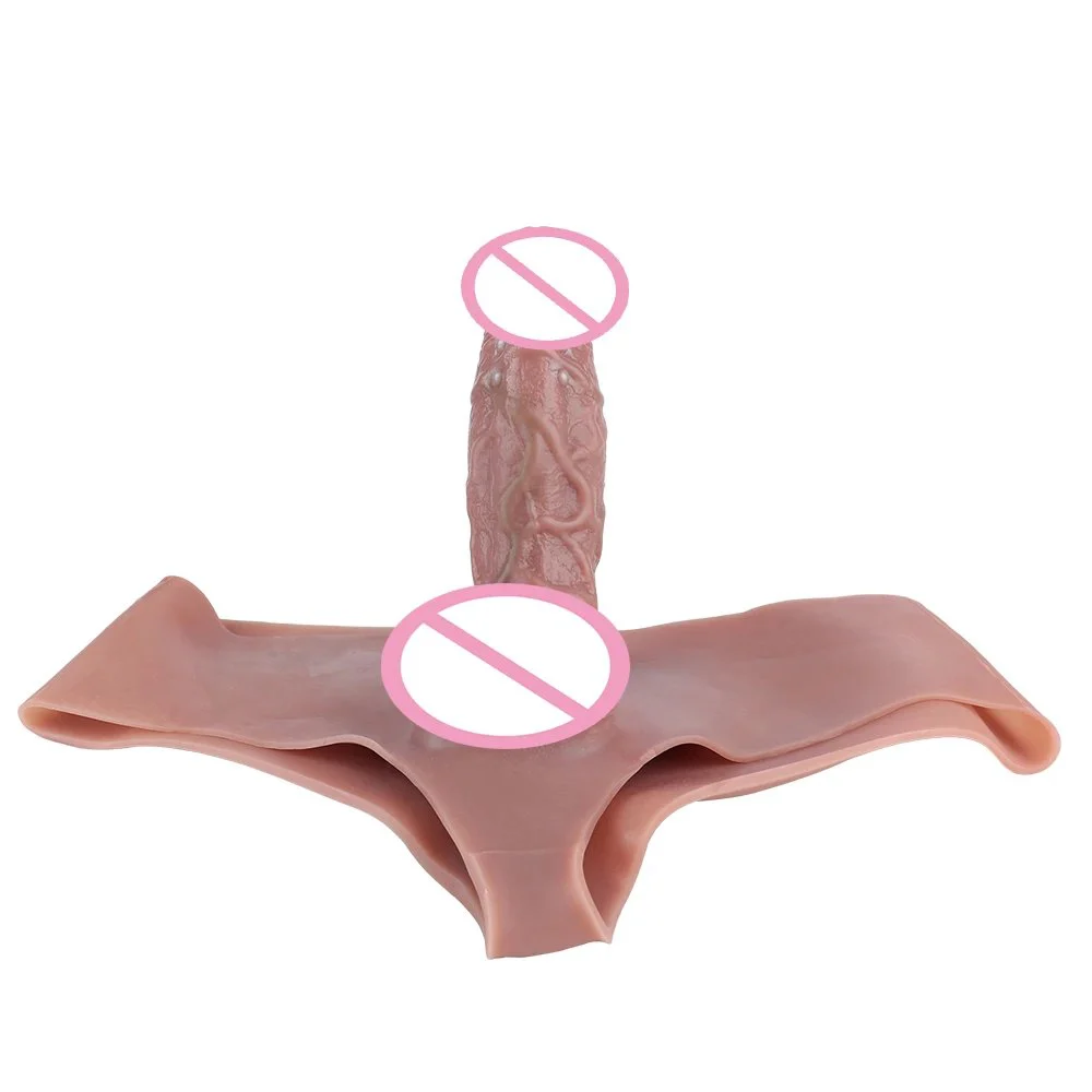 Wearable Strap-On Dildo Pants with Hollow Design Realistic Silicone Sex Tool for Couples