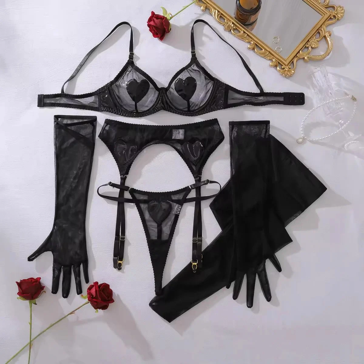 Premium Eco-Friendly Waterproof IPX7 Thin See Through Black Sheer Lingerie Women's Intimates Sexy Garter Lingerie