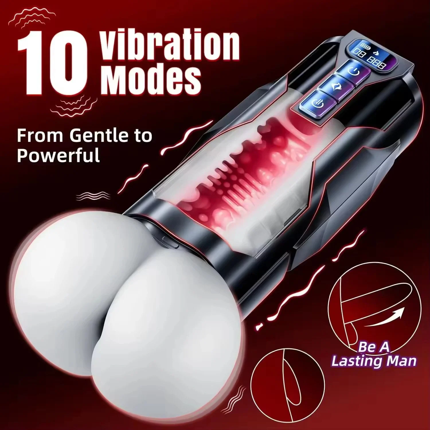 Automatic Male Sex Toys Realistic Ass Vagina 360° Heating 10 Vibration & 7 Thrusting Modes for Stroker, Pocket Pussy LCD Display