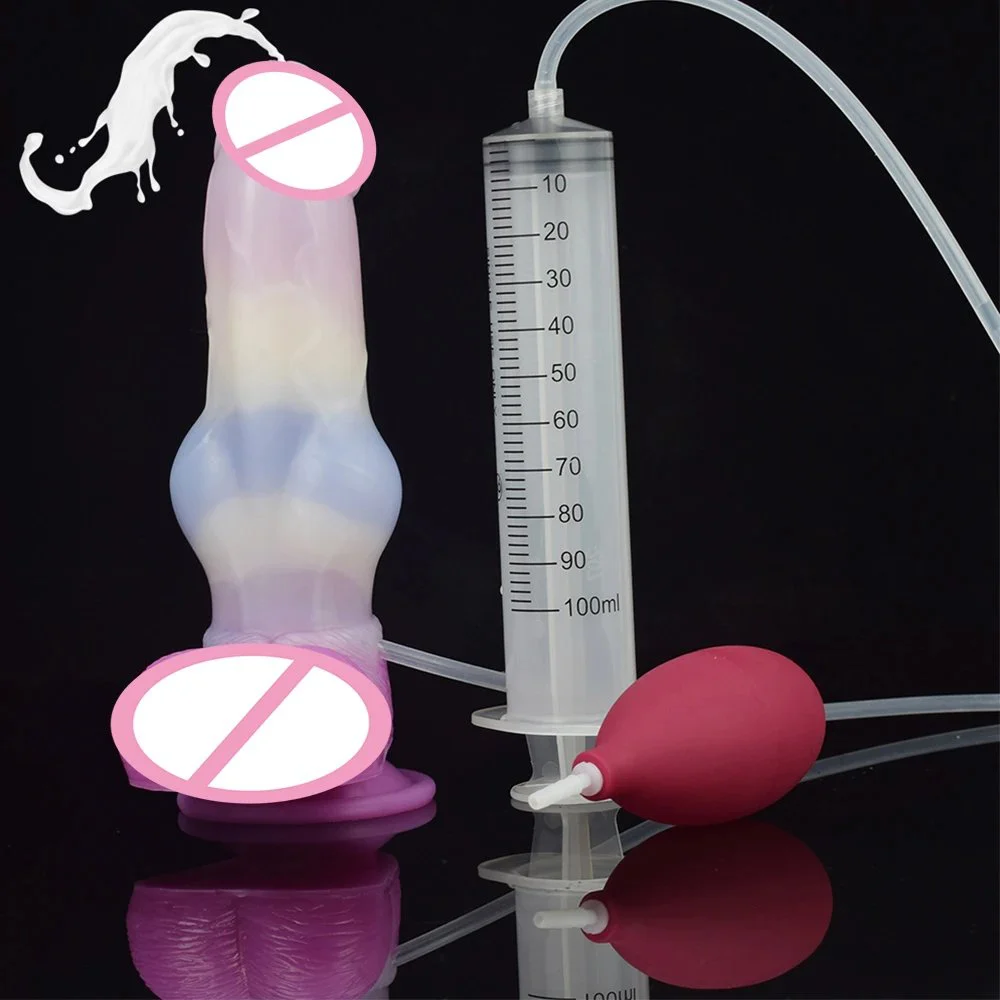 Squirting Dog Dildo With Big Knot Inflatable Squirting Animal Dildo Ejaculating Penis Realistic Dildos Big Cock Sex Toys
