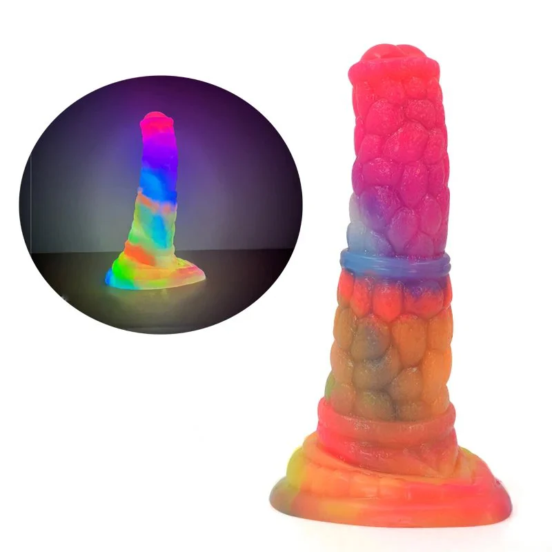 Newest Design Rainbow Fantasy Artificial Silicone Sex Toys Glow in the Dark Dildo for Women With Thirteen Colors