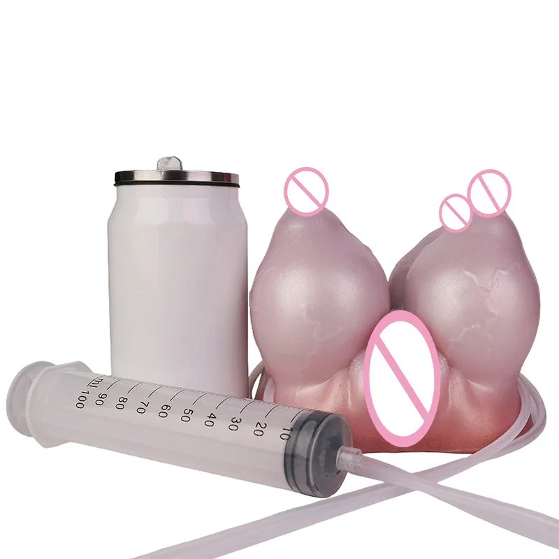 Male Masturbator with Water-injection Feature Includes Syringe for Intense Stimulation Silicone Masturbator