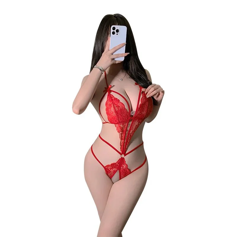 Hollow Out Lace Bodysuit Sexy Lingerie Easy Remove Passion Temptation Uniform Sleepwear Intimate Set For Women