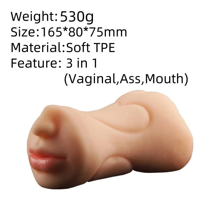 Design 3-in-1 TPE Male Manual Masturbation Cup Dildo for Vaginal Ass Mouth Use with Vibration Feature Softness