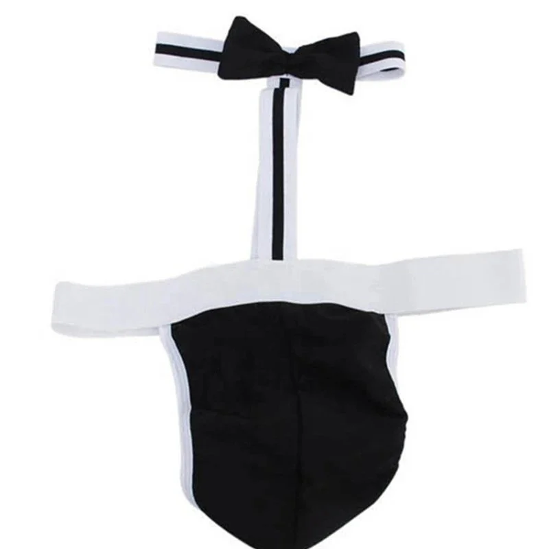 Male Waiter Night Club Party Performance Suit Conjoined Men's Sexy Bow Tie Underwear Lingerie G-String Thongs Bodysuit Collared