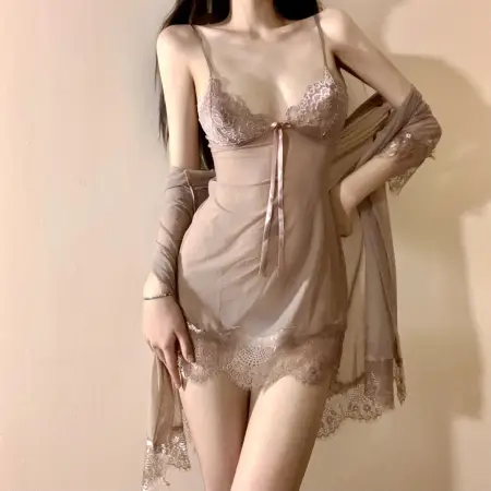 Sexy Lingerie Set Pure Desire Style Sling Lace Sheer Nightdress Women Seductive Sleepwear Nightgown Intimate Lingerie