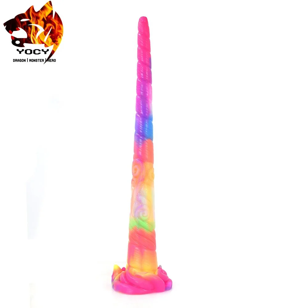 Super Long Glow in Dark Penis Silicone Flexible Curved Unicorn Realistic Dildos Anal Plug with Suction Cup for Women