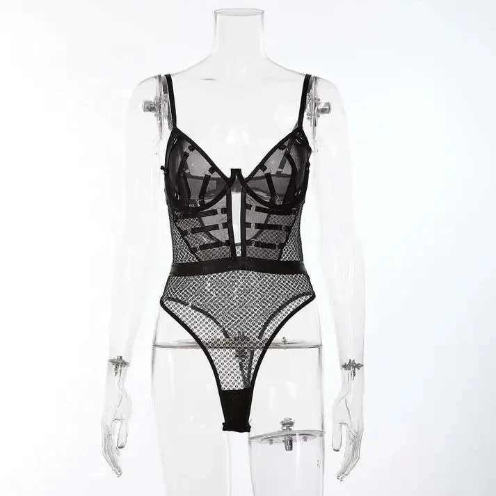 Women's Nightclub Spicy Girls Sexy Mesh See-Through Underwear Erotic Womens Lingerie Fun Set Crotchless Sexy Bodysuit